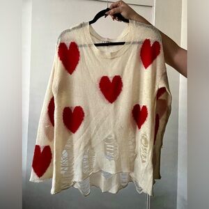 Distressed cream heart cardigan